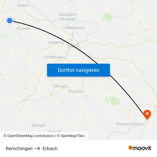 Remchingen to Erbach map