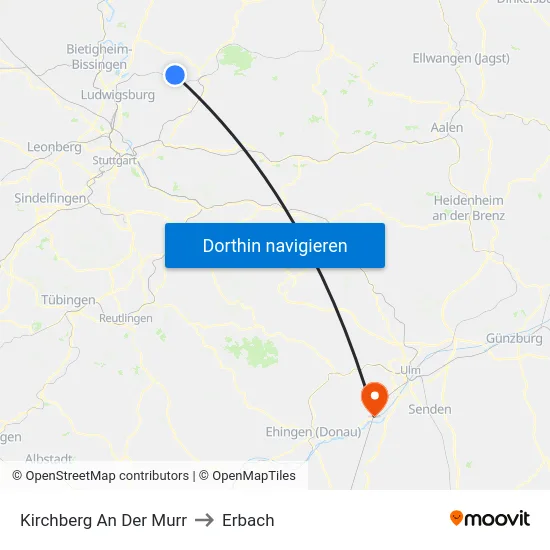 Kirchberg An Der Murr to Erbach map