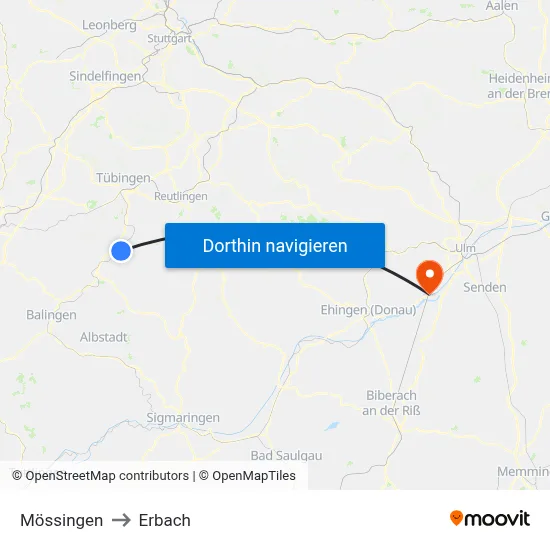 Mössingen to Erbach map