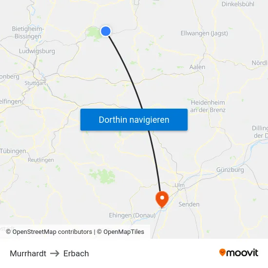 Murrhardt to Erbach map