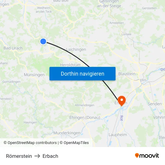 Römerstein to Erbach map