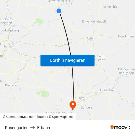 Rosengarten to Erbach map