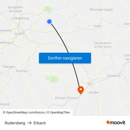 Rudersberg to Erbach map