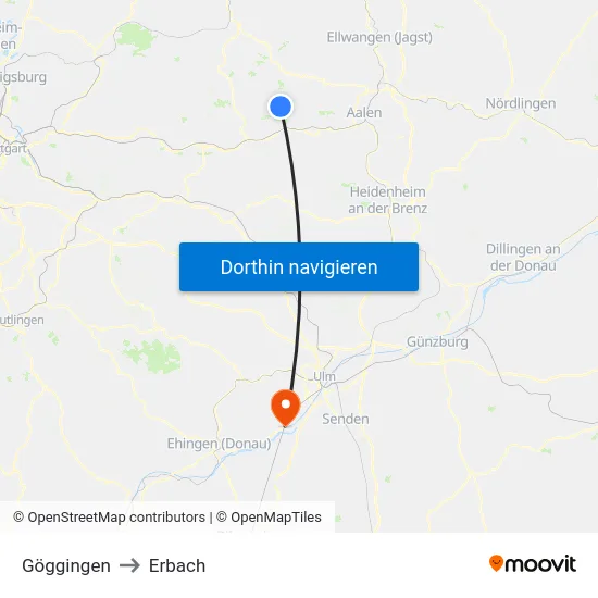 Göggingen to Erbach map