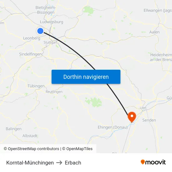 Korntal-Münchingen to Erbach map