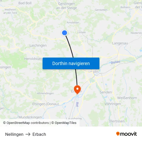 Nellingen to Erbach map