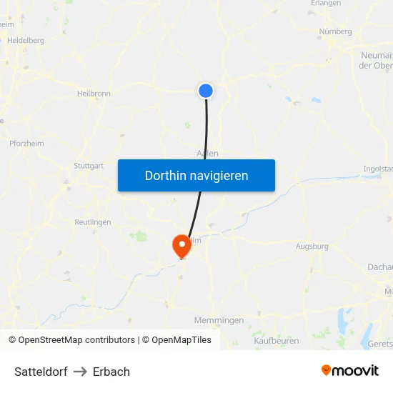 Satteldorf to Erbach map