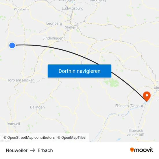 Neuweiler to Erbach map