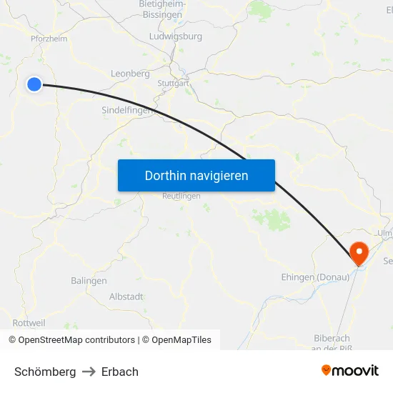 Schömberg to Erbach map