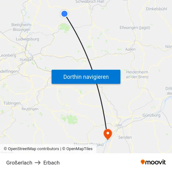 Großerlach to Erbach map
