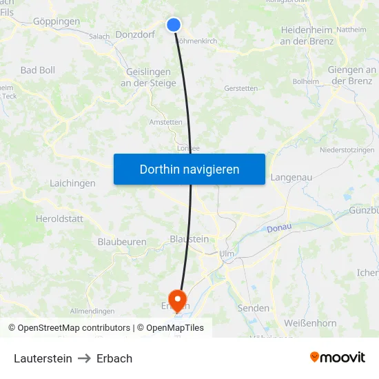 Lauterstein to Erbach map