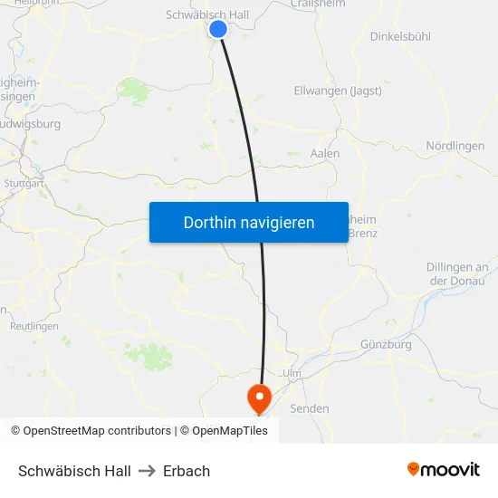 Schwäbisch Hall to Erbach map