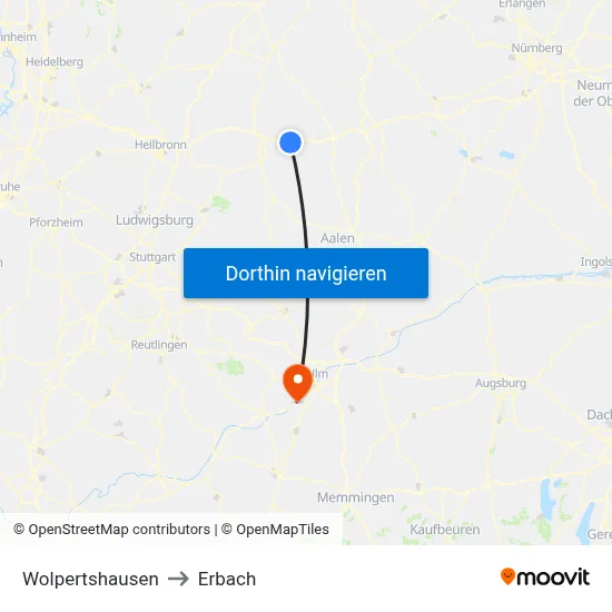 Wolpertshausen to Erbach map