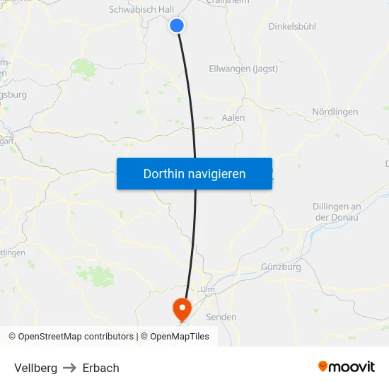 Vellberg to Erbach map