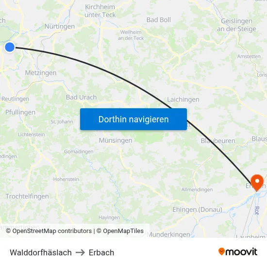 Walddorfhäslach to Erbach map