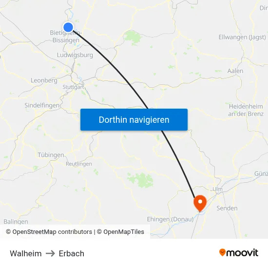 Walheim to Erbach map