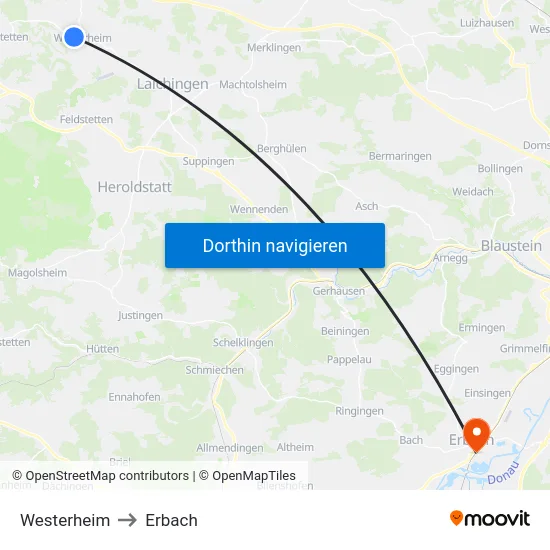 Westerheim to Erbach map