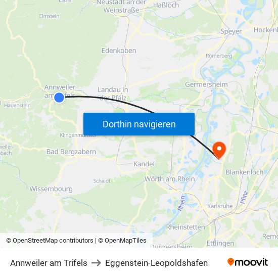 Annweiler am Trifels to Eggenstein-Leopoldshafen map