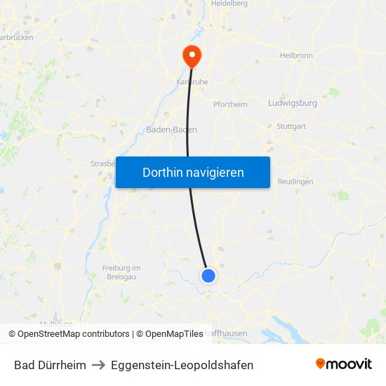 Bad Dürrheim to Eggenstein-Leopoldshafen map