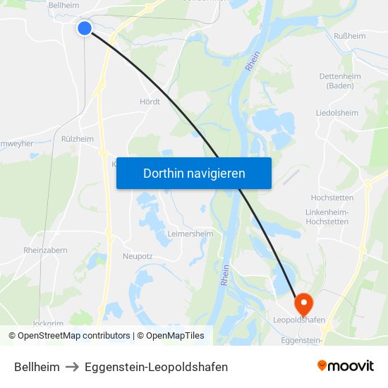 Bellheim to Eggenstein-Leopoldshafen map