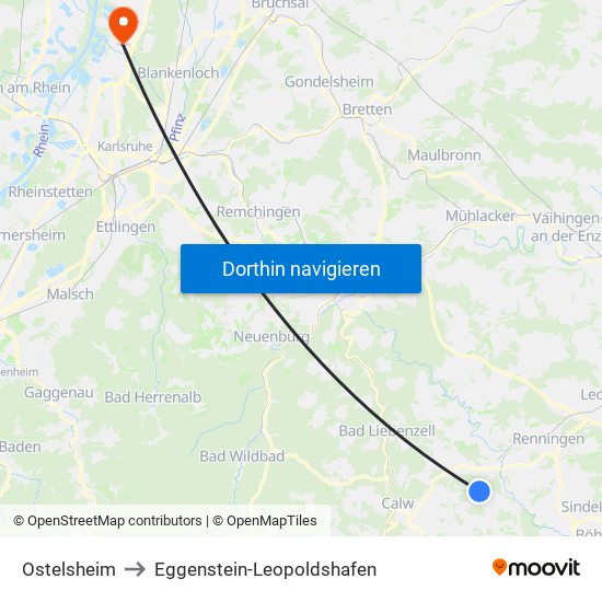 Ostelsheim to Eggenstein-Leopoldshafen map