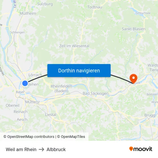 Weil am Rhein to Albbruck map