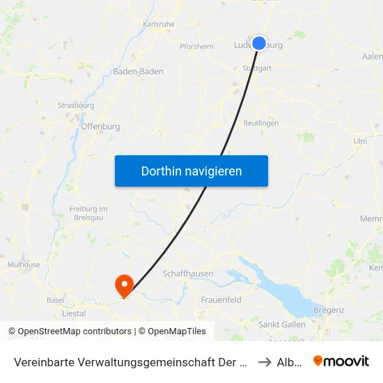 Vereinbarte Verwaltungsgemeinschaft Der Stadt Freiberg am Neckar to Albbruck map