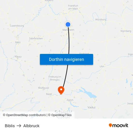 Biblis to Albbruck map