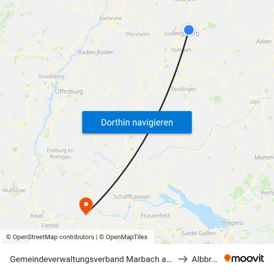 Gemeindeverwaltungsverband Marbach am Neckar to Albbruck map