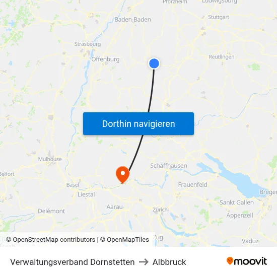 Verwaltungsverband Dornstetten to Albbruck map