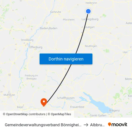 Gemeindeverwaltungsverband Bönnigheim to Albbruck map