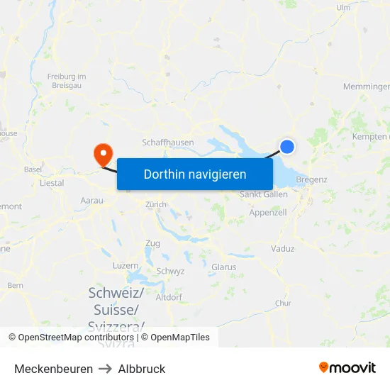 Meckenbeuren to Albbruck map