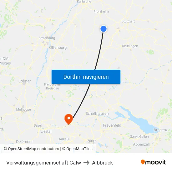 Verwaltungsgemeinschaft Calw to Albbruck map