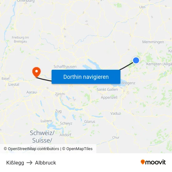 Kißlegg to Albbruck map
