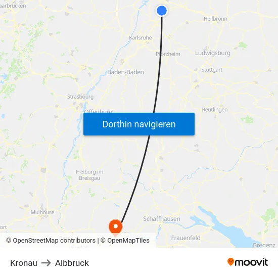 Kronau to Albbruck map
