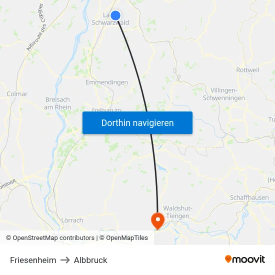 Friesenheim to Albbruck map