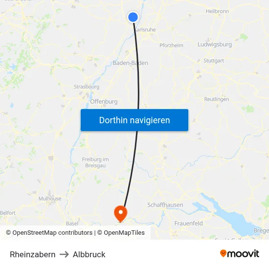 Rheinzabern to Albbruck map