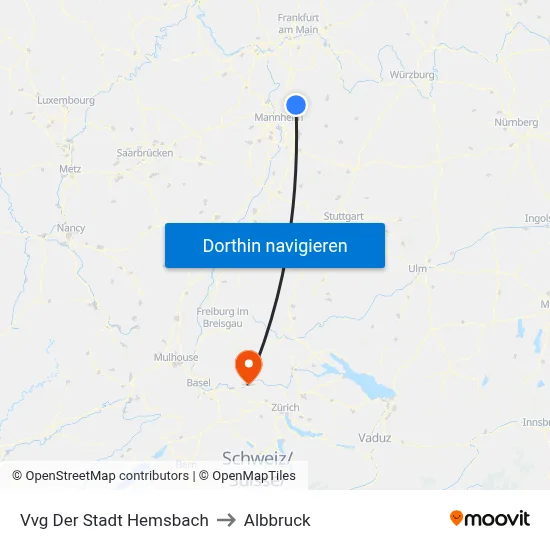 Vvg Der Stadt Hemsbach to Albbruck map