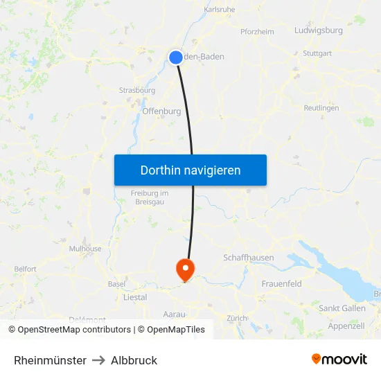 Rheinmünster to Albbruck map