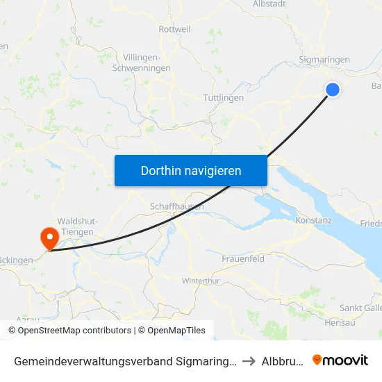 Gemeindeverwaltungsverband Sigmaringen to Albbruck map