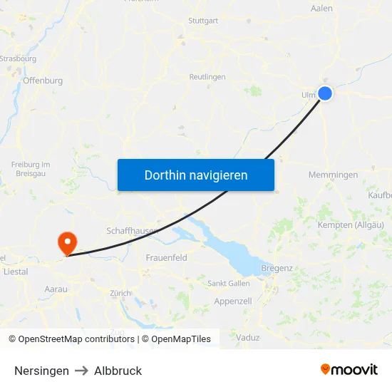 Nersingen to Albbruck map