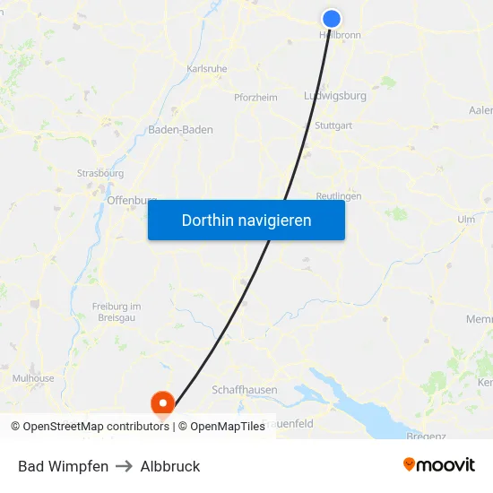 Bad Wimpfen to Albbruck map