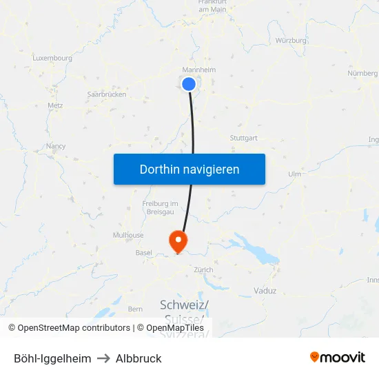 Böhl-Iggelheim to Albbruck map