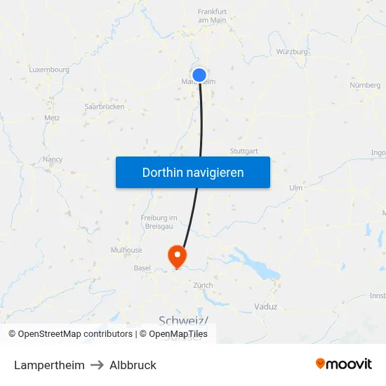 Lampertheim to Albbruck map
