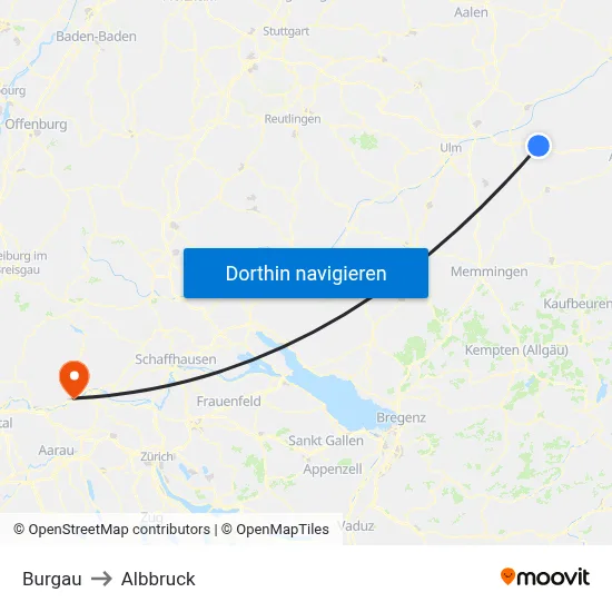 Burgau to Albbruck map