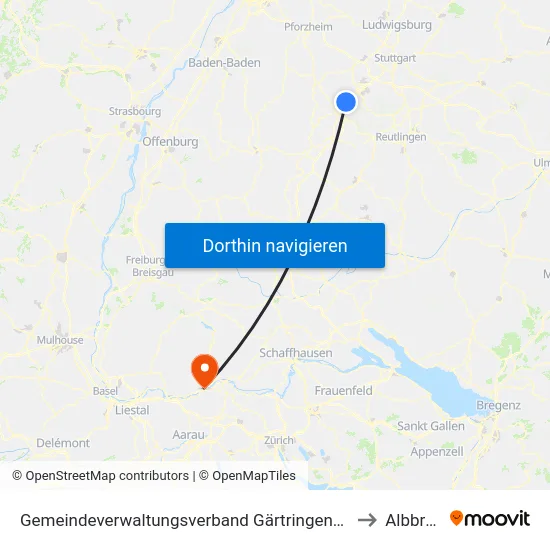 Gemeindeverwaltungsverband Gärtringen/Ehningen to Albbruck map