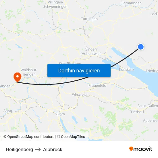 Heiligenberg to Albbruck map