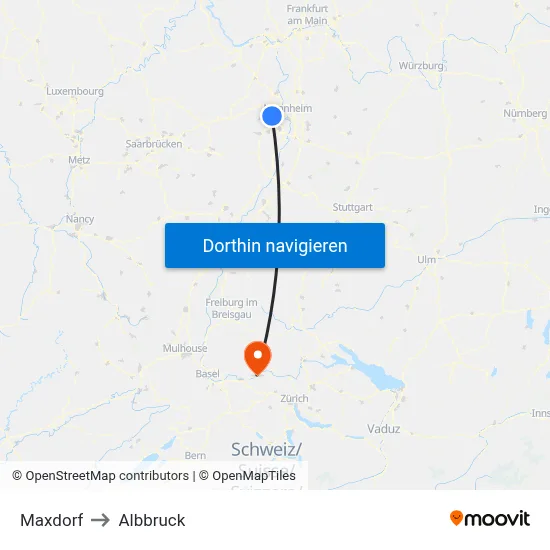 Maxdorf to Albbruck map