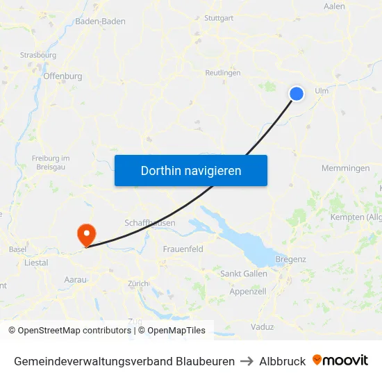 Gemeindeverwaltungsverband Blaubeuren to Albbruck map