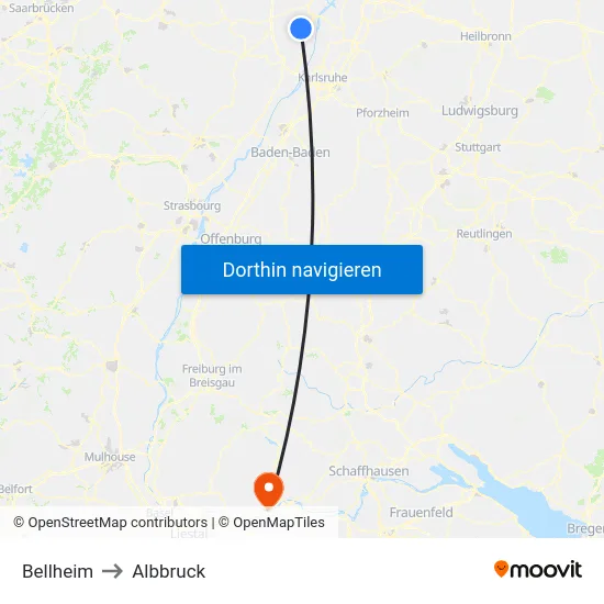 Bellheim to Albbruck map